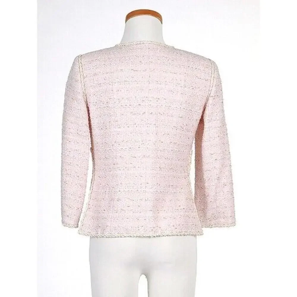 2010 CHANEL 10P Tweed Pink JACKET BRADED TRIM CC buttons FR-38